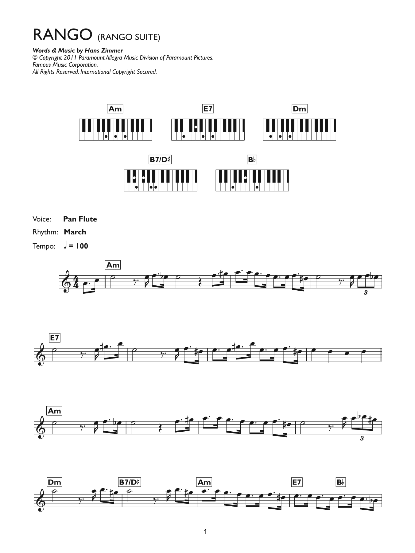 Hans Zimmer Rango Suite sheet music notes and chords. Download Printable PDF.