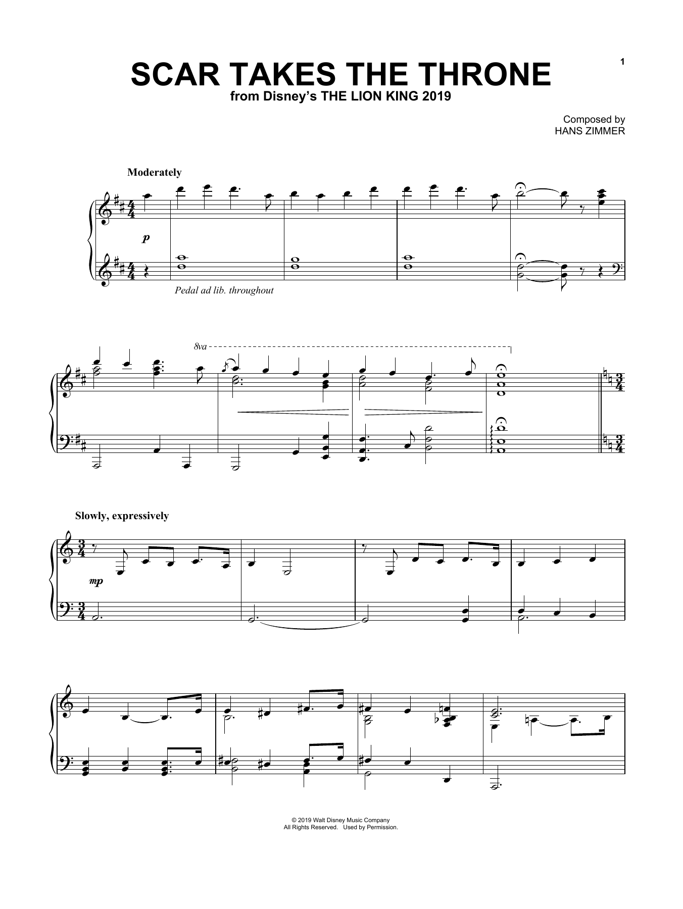 Hans Zimmer Scar Takes The Throne (from The Lion King 2019) sheet music notes and chords. Download Printable PDF.