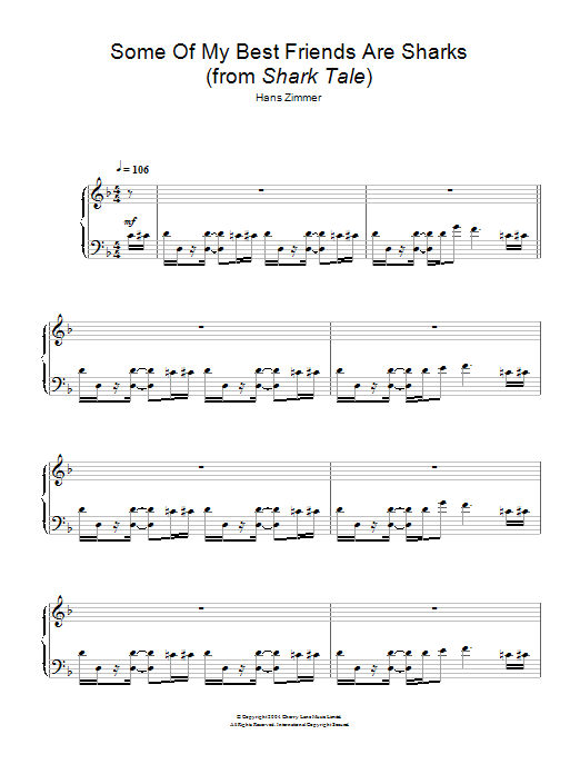 Hans Zimmer Some Of My Best Friends Are Sharks (from Shark Tale) sheet music notes and chords arranged for Piano, Vocal & Guitar Chords (Right-Hand Melody)