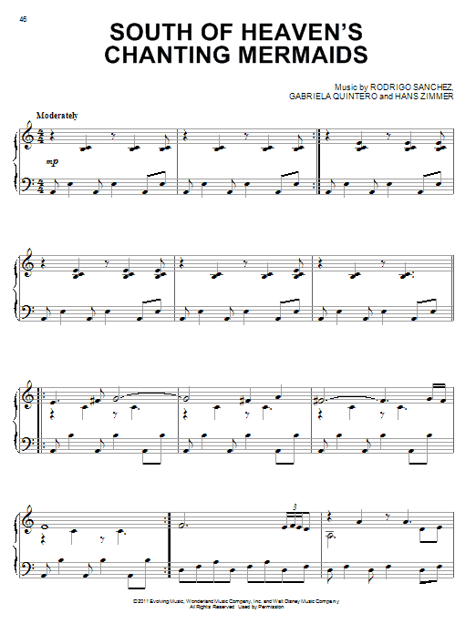 Hans Zimmer South Of Heaven's Chanting Mermaids sheet music notes and chords arranged for Piano Solo