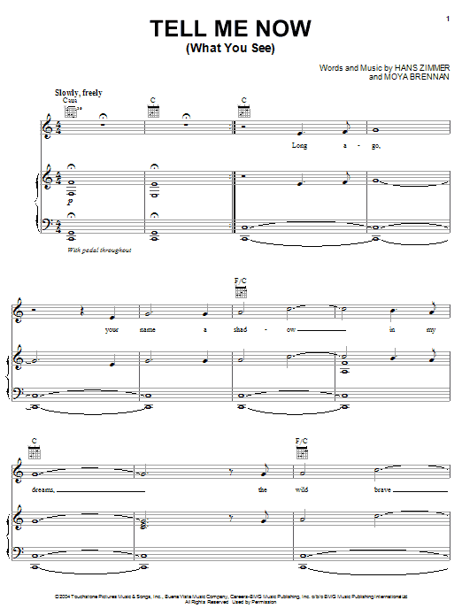 Hans Zimmer Tell Me Now (What You See) (from King Arthur) sheet music notes and chords arranged for Piano Solo