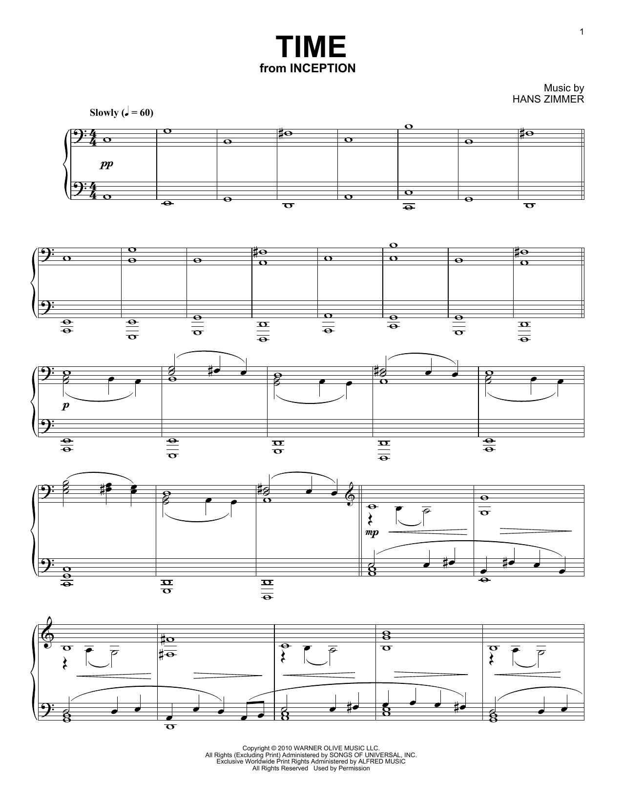 Hans Zimmer Time (from Inception) sheet music notes and chords. Download Printable PDF.