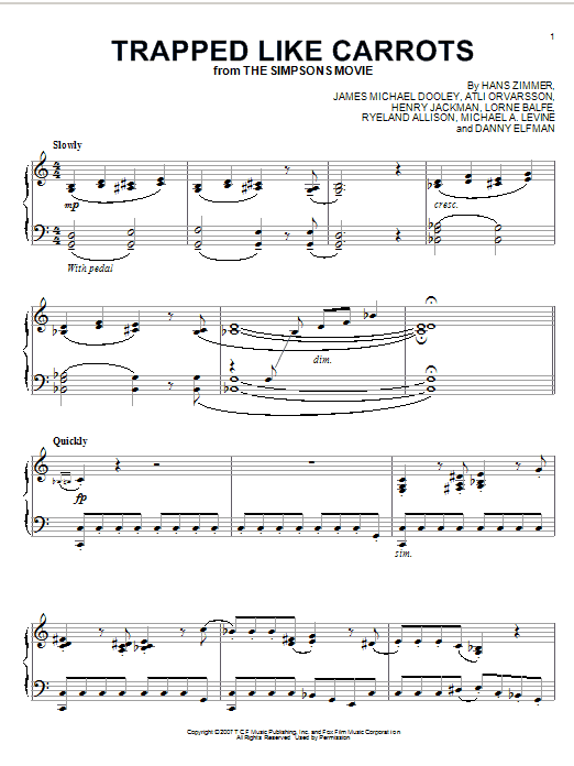 Hans Zimmer Trapped Like Carrots sheet music notes and chords arranged for Piano Solo