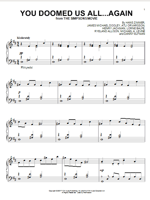 Hans Zimmer You Doomed Us All...Again sheet music notes and chords arranged for Piano Solo