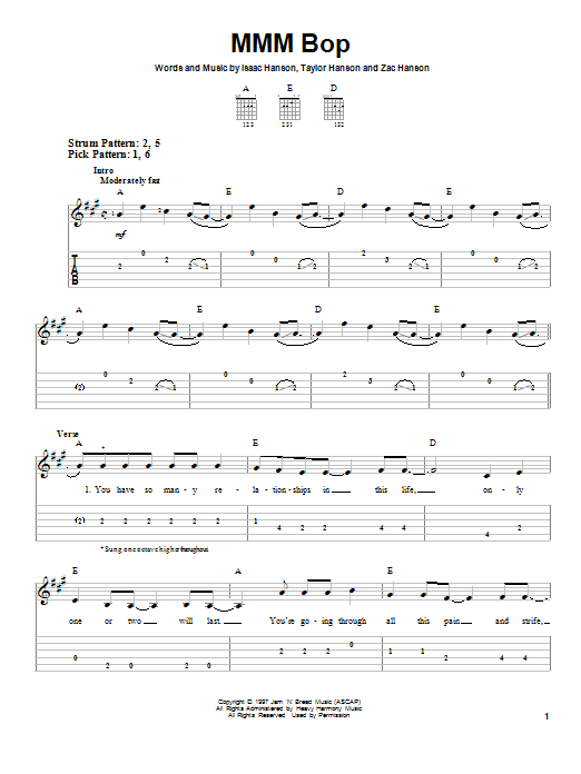 Hanson MMM Bop sheet music notes and chords. Download Printable PDF.