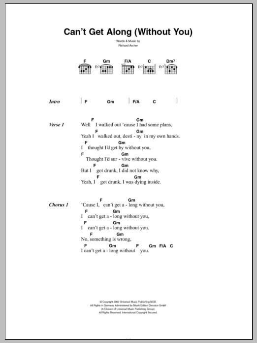 Hard-Fi Can't Get Along (Without You) sheet music notes and chords. Download Printable PDF.