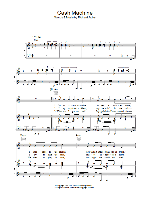 Learn to play Hard-Fi Cash Machine sheet music for Guitar Tab in minutes. Price: 7.8900$ Hard-Fi Cash Machine sheet music notes and chords arranged for Guitar Tab