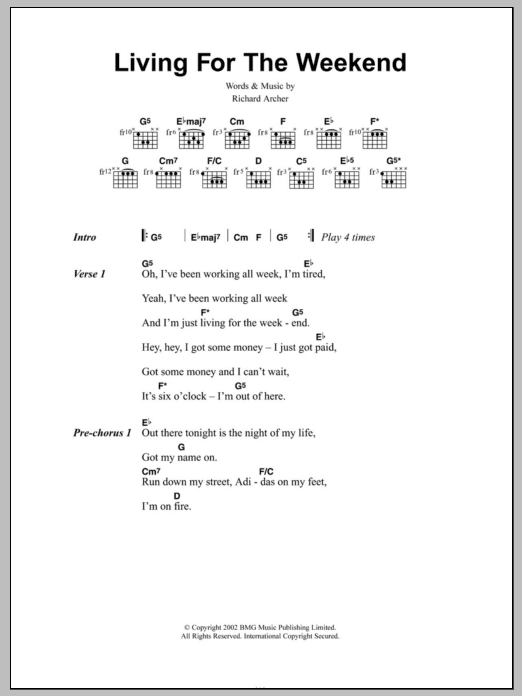 Hard-Fi Living For The Weekend sheet music notes and chords. Download Printable PDF.