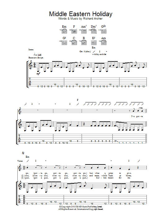 Learn to play Hard-Fi Middle Eastern Holiday sheet music for Guitar Tab in minutes. Price: 7.8900$ Hard-Fi Middle Eastern Holiday sheet music notes and chords arranged for Guitar Tab