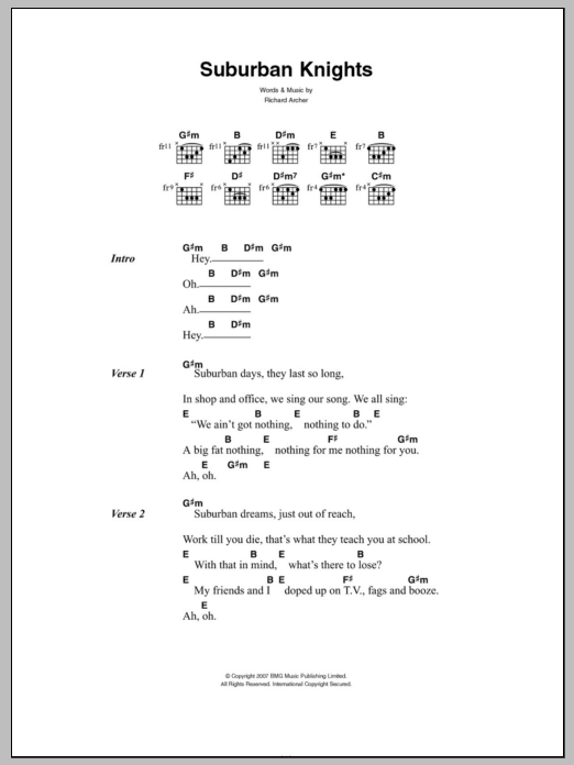 Hard-Fi Suburban Knights sheet music notes and chords. Download Printable PDF.