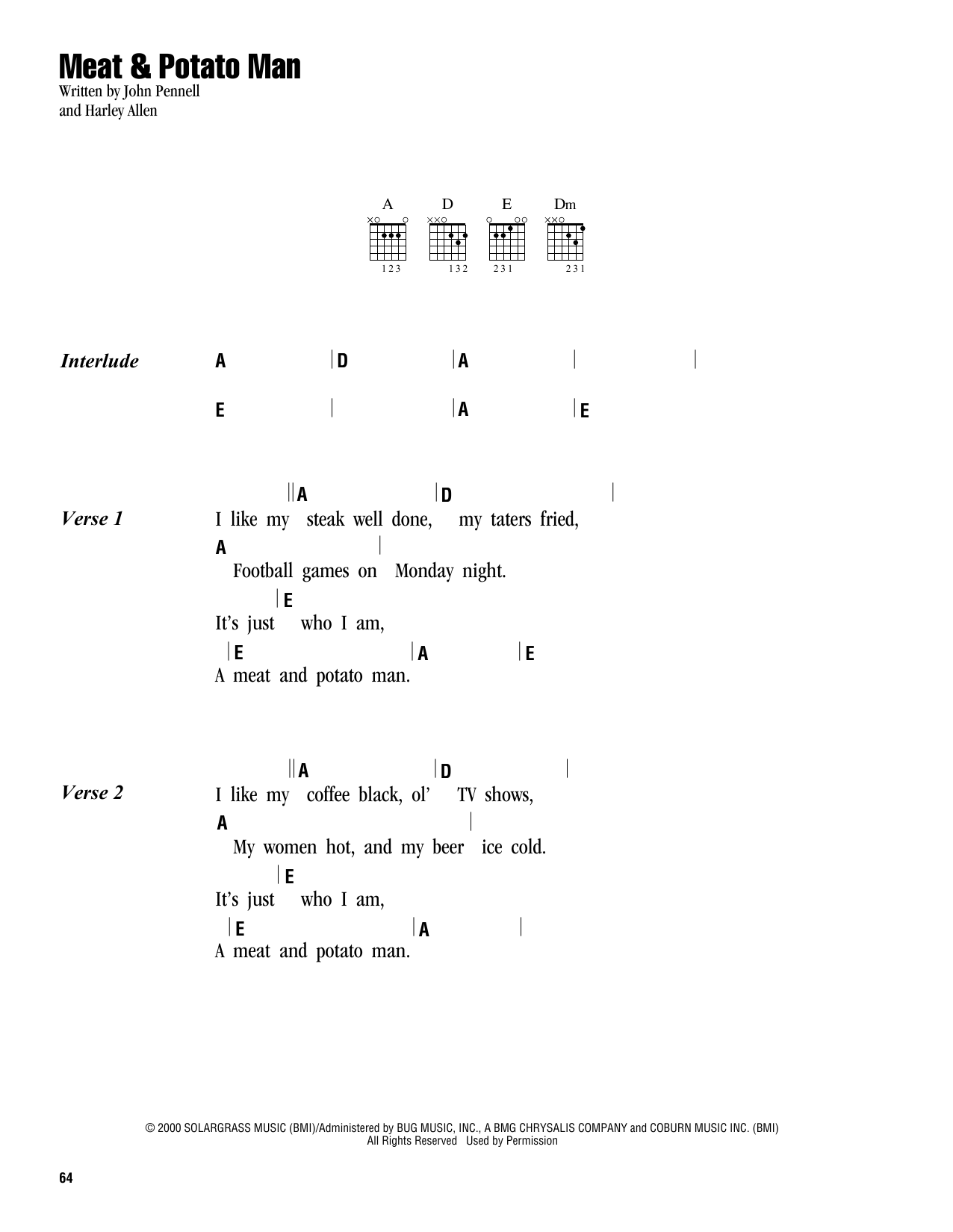 Harley Allen Meat & Potato Man sheet music notes and chords. Download Printable PDF.