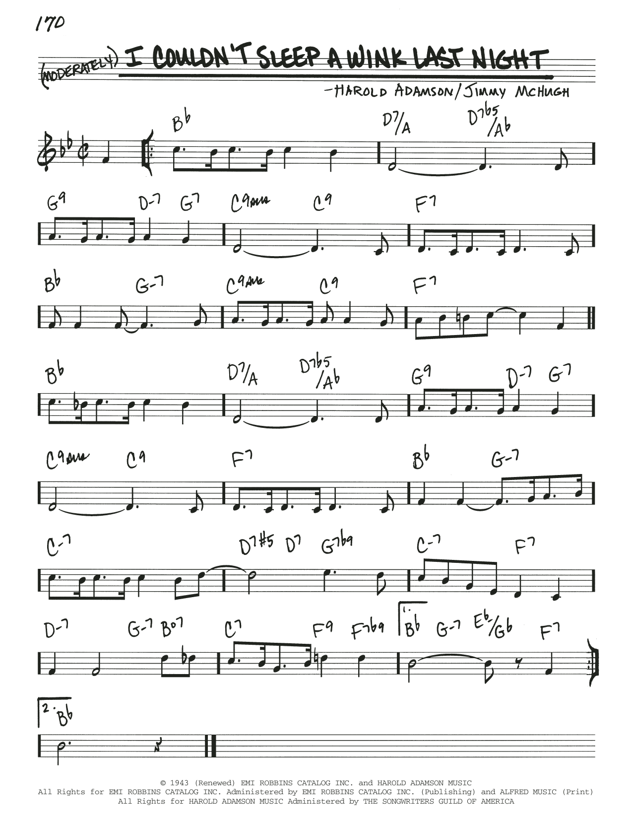 Learn to play Harold Adamson I Couldn't Sleep A Wink Last Night sheet music for Real Book – Melody & Chords in minutes. Price: 5.9900$ Harold Adamson I Couldn't Sleep A Wink Last Night sheet music notes and chords arranged for Real Book – Melody & Chords