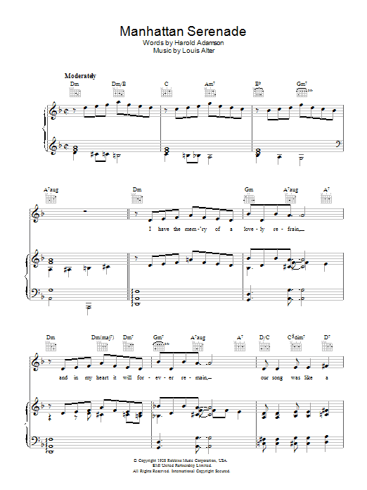 Harold Adamson Manhattan Serenade sheet music notes and chords. Download Printable PDF.