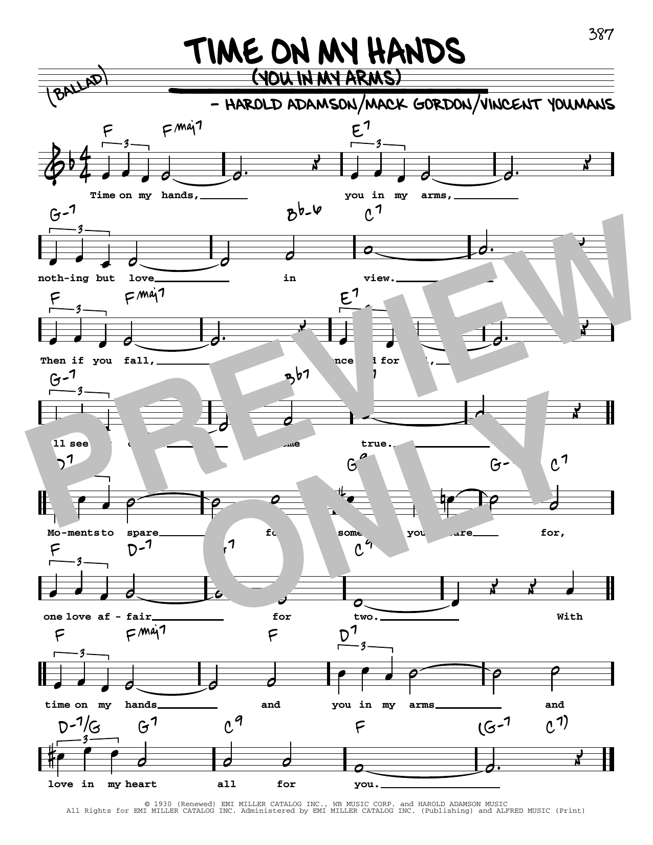 Learn to play Harold Adamson Time On My Hands (You In My Arms) (High Voice) sheet music for Real Book – Melody, Lyrics & Chords in minutes. Price: 5.9900$ Harold Adamson Time On My Hands (You In My Arms) (High Voice) sheet music notes and chords arranged for Real Book – Melody, Lyrics & Chords
