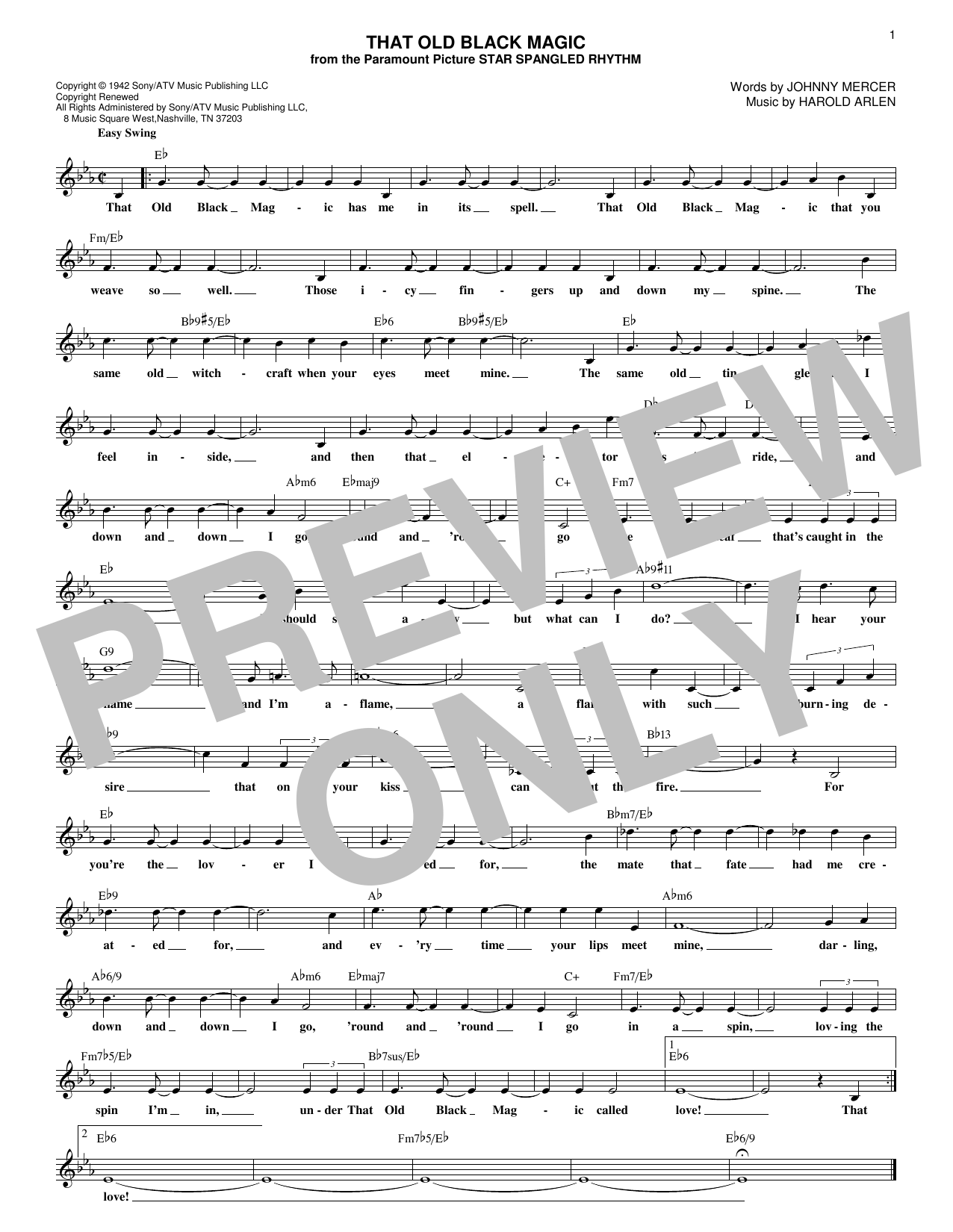 Learn to play Harold Arlen and Johnny Mercer That Old Black Magic sheet music for Lead Sheet / Fake Book in minutes. Price: 5.9900$ Harold Arlen and Johnny Mercer That Old Black Magic sheet music notes and chords arranged for Lead Sheet / Fake Book