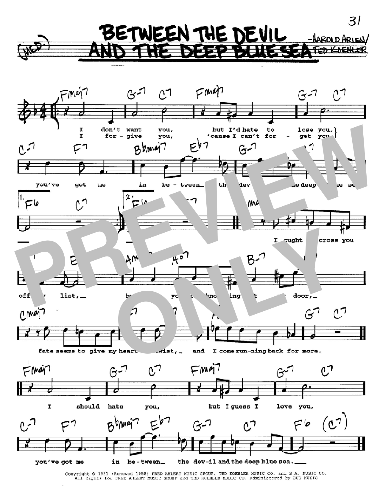 Harold Arlen Between The Devil And The Deep Blue Sea sheet music notes and chords arranged for Piano Solo