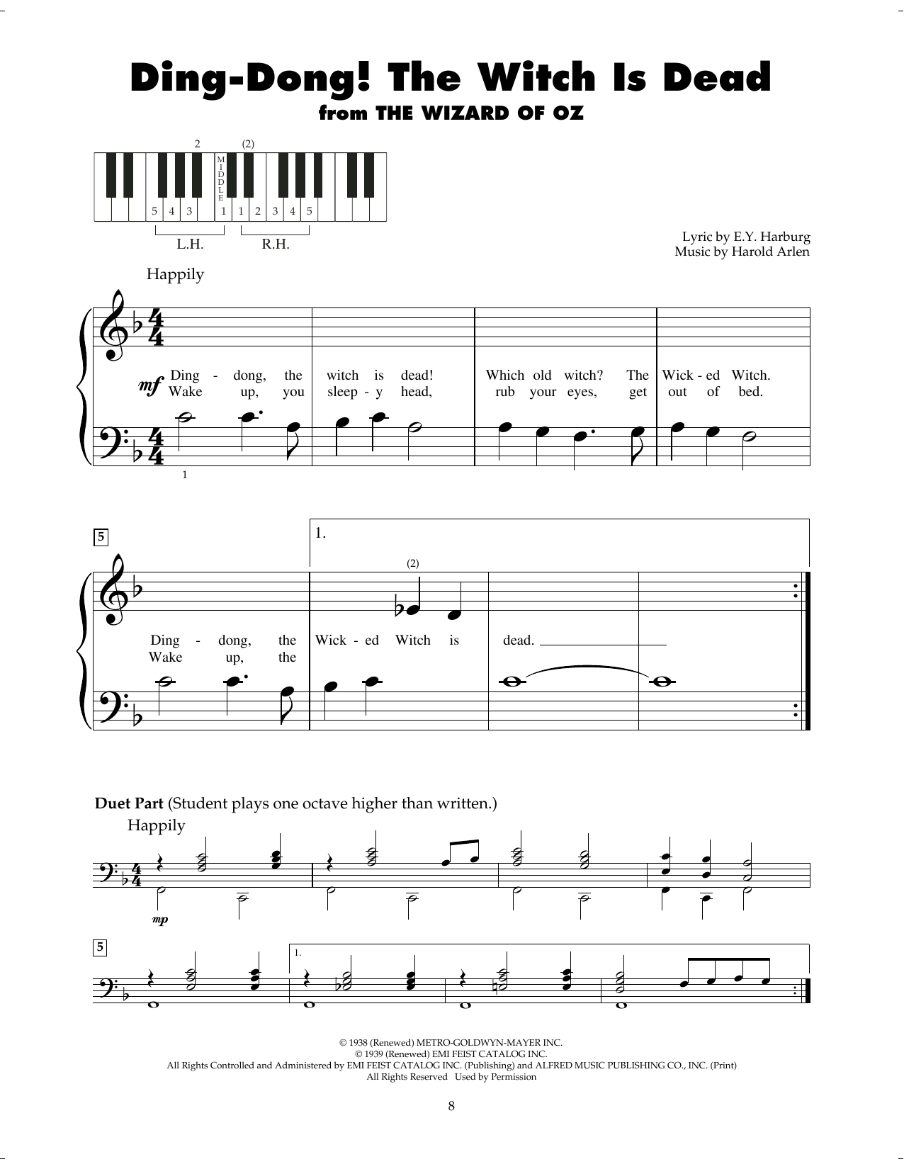 Harold Arlen Ding-Dong! The Witch Is Dead (from 'The Wizard Of Oz') sheet music notes and chords. Download Printable PDF.