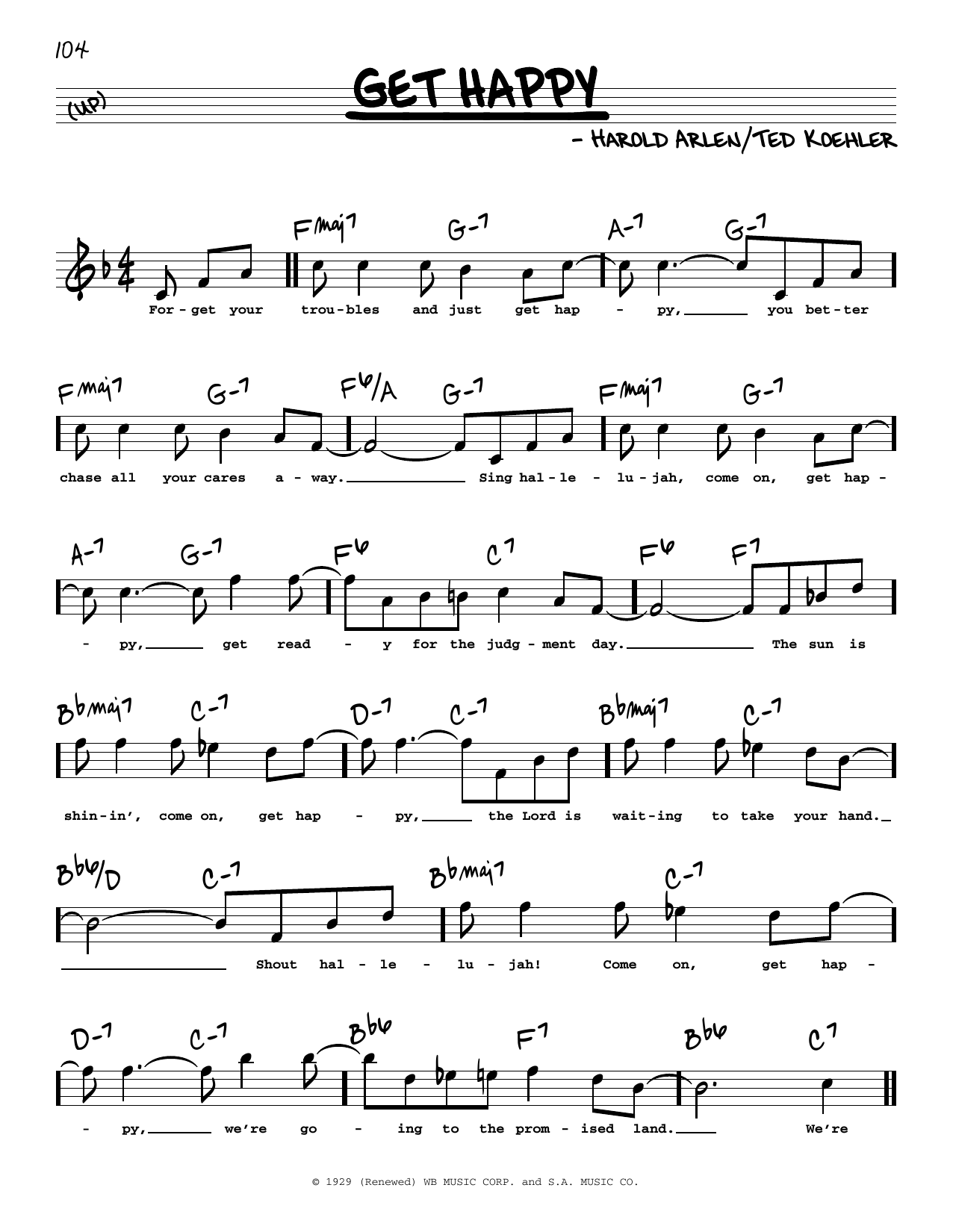 Learn to play Harold Arlen Get Happy (High Voice) sheet music for Real Book – Melody, Lyrics & Chords in minutes. Price: 5.9900$ Harold Arlen Get Happy (High Voice) sheet music notes and chords arranged for Real Book – Melody, Lyrics & Chords