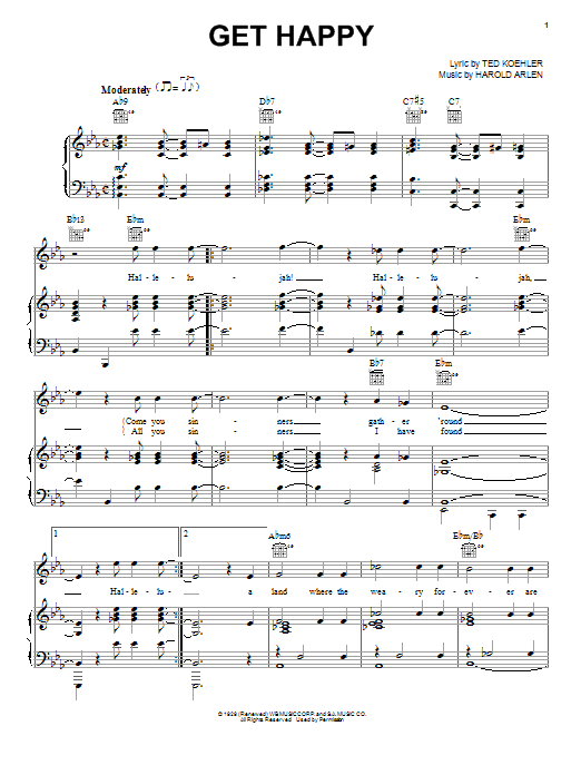 Harold Arlen Get Happy sheet music notes and chords. Download Printable PDF.