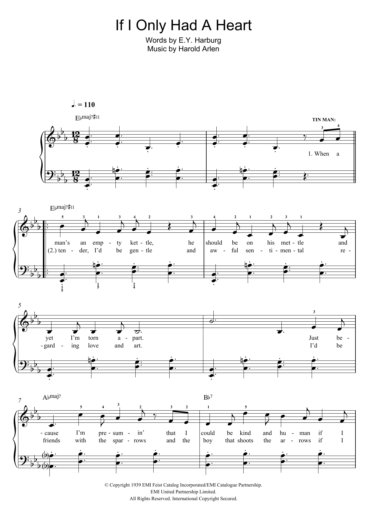 Harold Arlen If I Only Had A Heart sheet music notes and chords. Download Printable PDF.