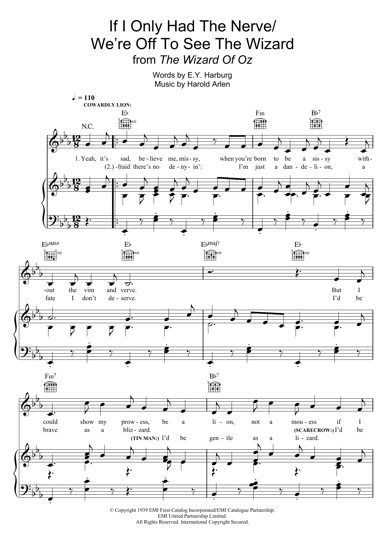 Harold Arlen If I Only Had The Nerve/We're Off To See The Wizard (from 'The Wizard Of Oz') sheet music notes and chords. Download Printable PDF.