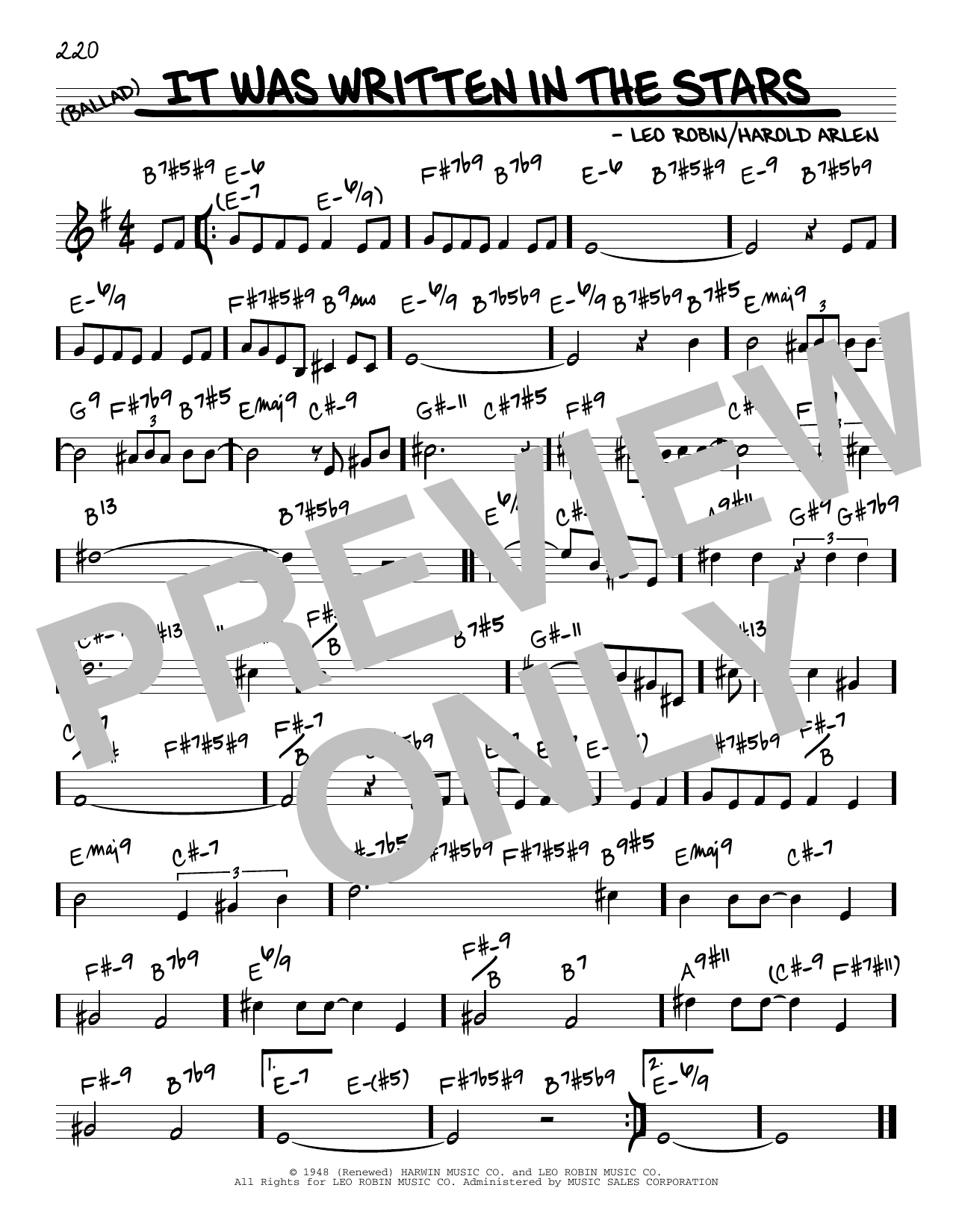 Learn to play Harold Arlen It Was Written In The Stars sheet music for Real Book – Melody & Chords in minutes. Price: 5.9900$ Harold Arlen It Was Written In The Stars sheet music notes and chords arranged for Real Book – Melody & Chords