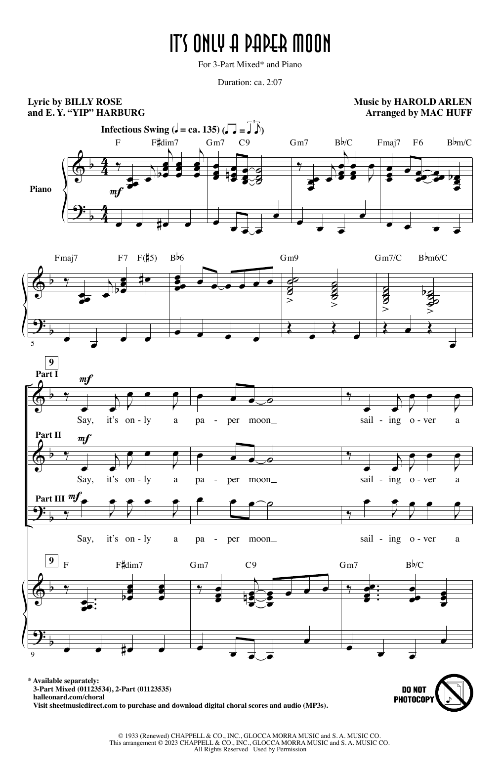 Harold Arlen It's Only A Paper Moon (arr. Mac Huff) sheet music notes and chords. Download Printable PDF.