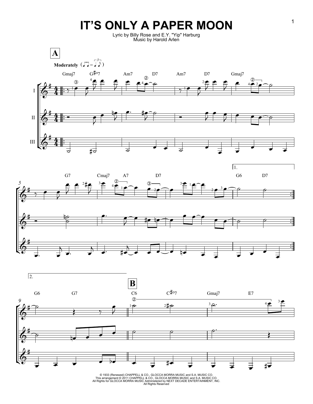 Harold Arlen It's Only A Paper Moon sheet music notes and chords. Download Printable PDF.