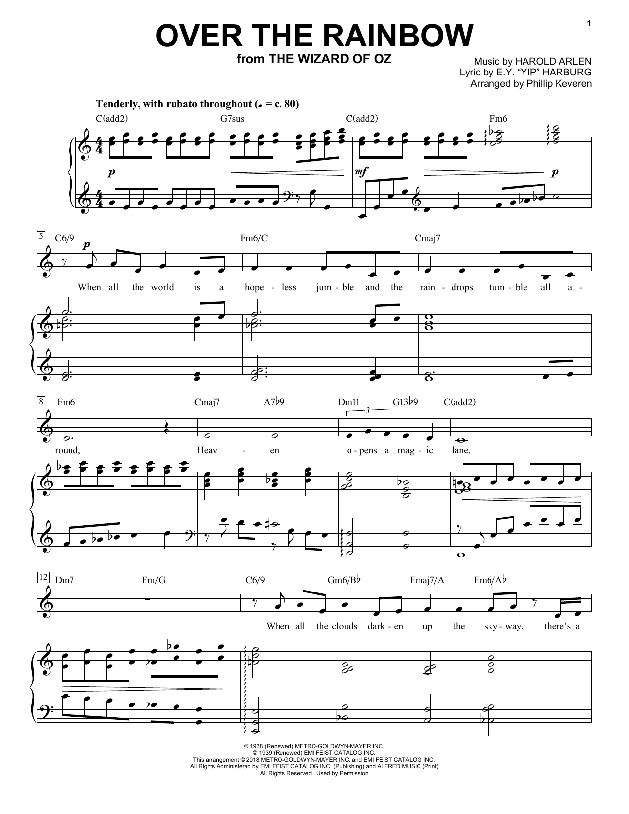 Harold Arlen Over The Rainbow (arr. Phillip Keveren) sheet music notes and chords. Download Printable PDF.