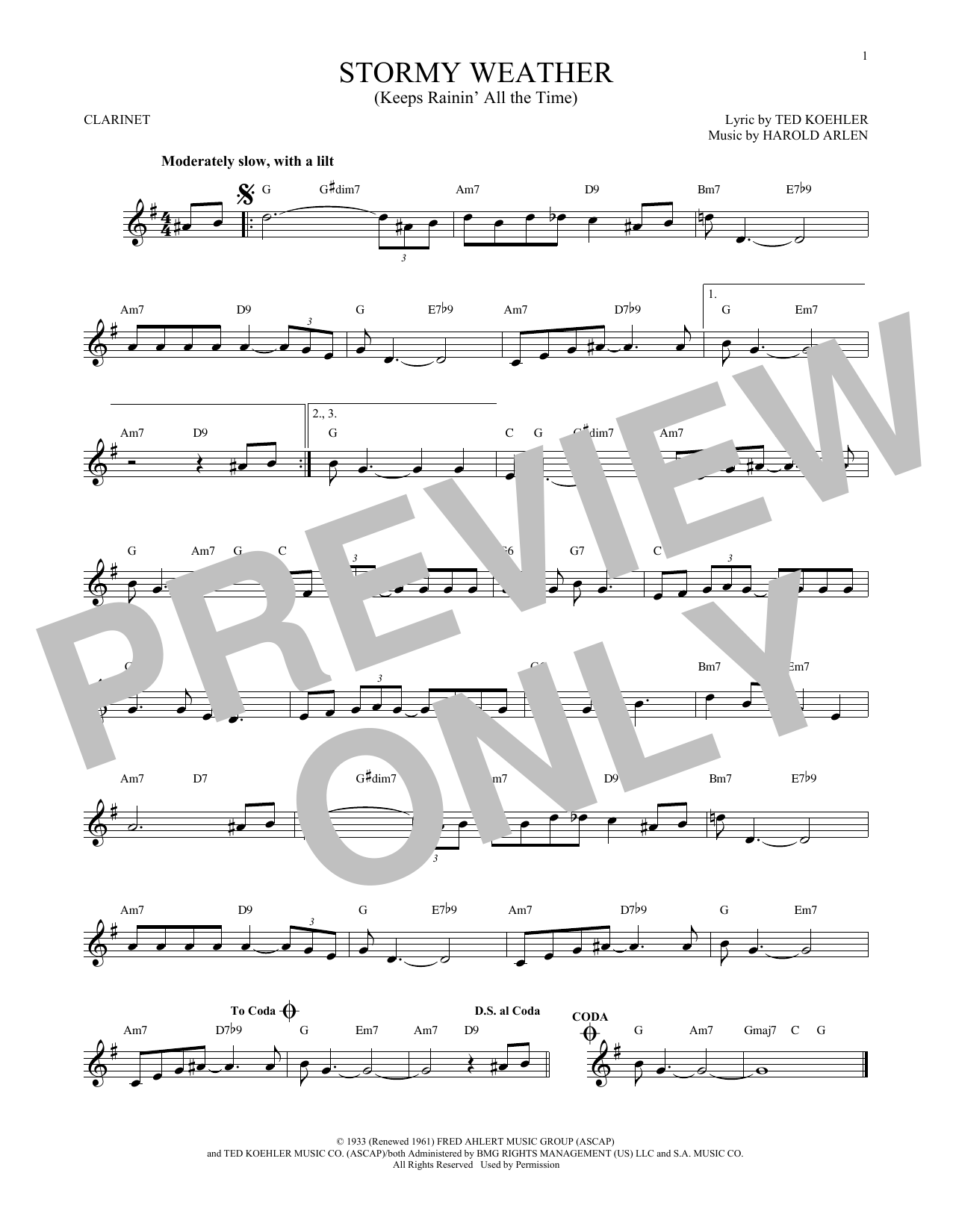 Harold Arlen Stormy Weather (Keeps Rainin' All The Time) sheet music notes and chords. Download Printable PDF.