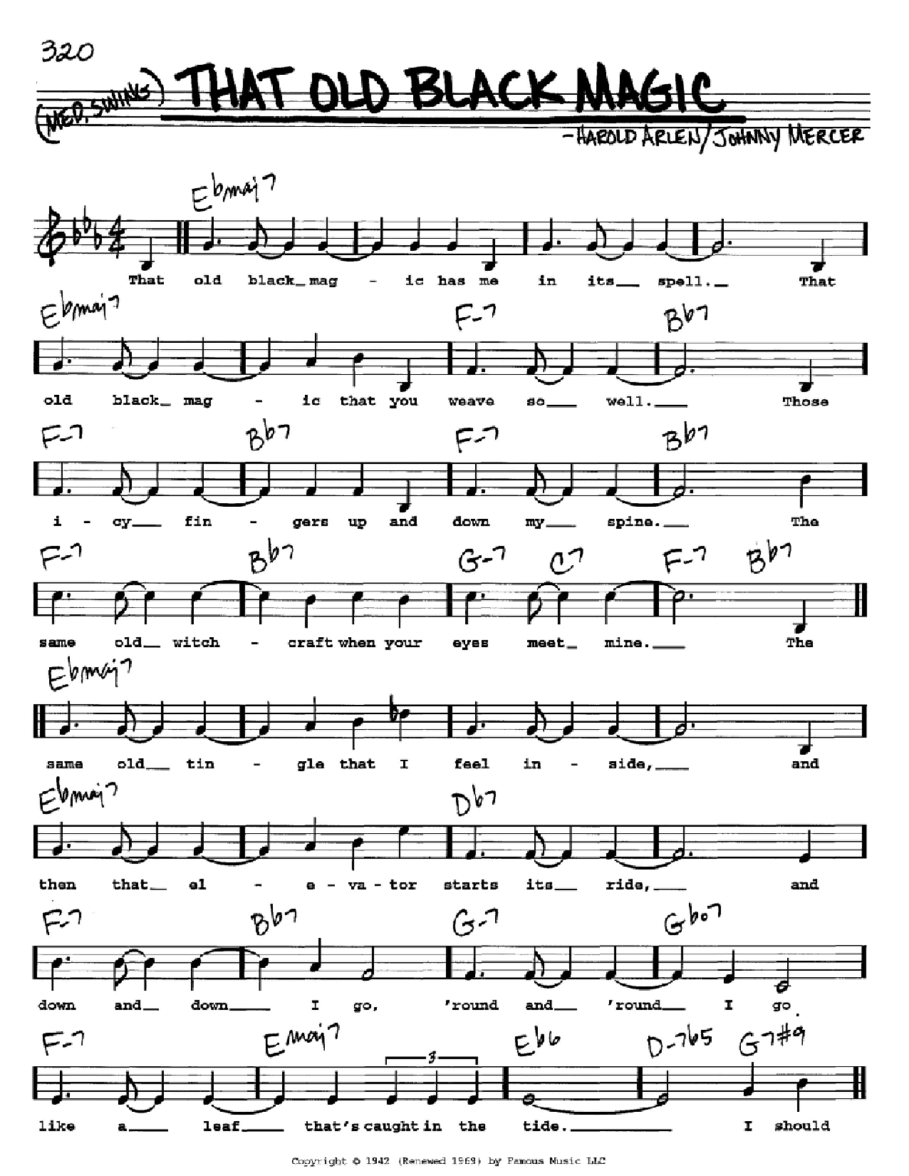 Harold Arlen That Old Black Magic sheet music notes and chords. Download Printable PDF.