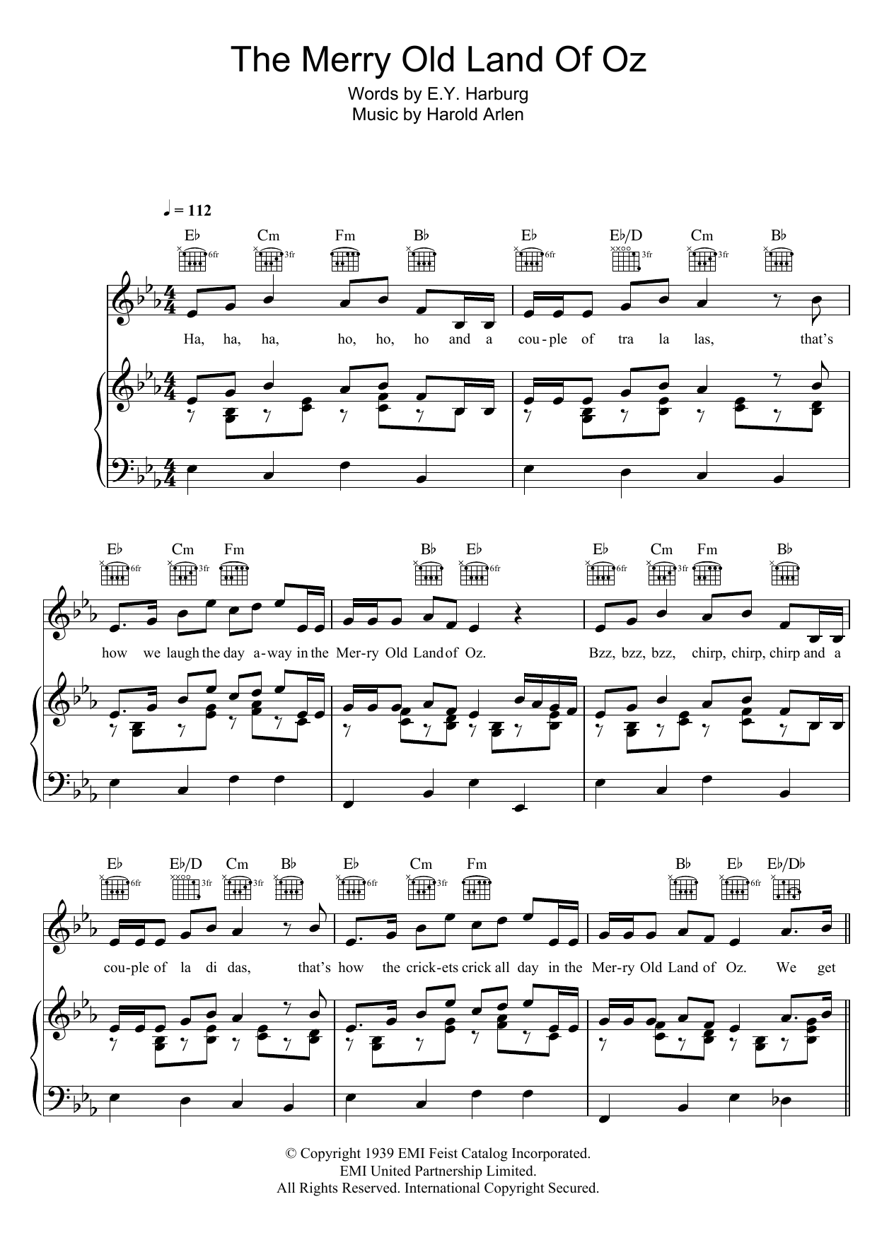 Harold Arlen The Merry Old Land Of Oz sheet music notes and chords. Download Printable PDF.