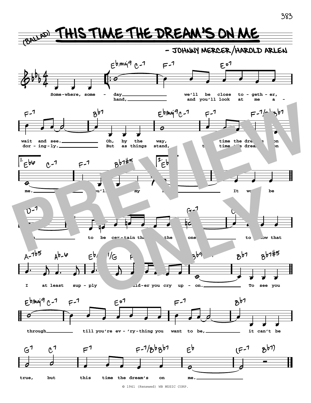 Harold Arlen This Time The Dream's On Me (Low Voice) sheet music notes and chords. Download Printable PDF.