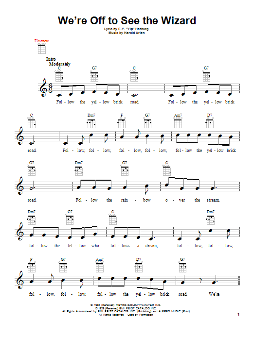 Learn to play Harold Arlen We're Off To See The Wizard sheet music for Big Note Piano in minutes. Price: 6.9900$ Harold Arlen We're Off To See The Wizard sheet music notes and chords arranged for Big Note Piano