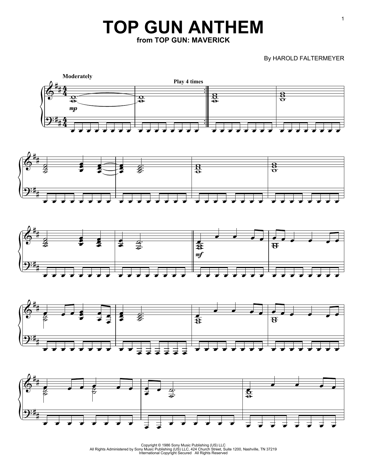 Harold Faltermeyer Top Gun Anthem (from Top Gun: Maverick) sheet music notes and chords. Download Printable PDF.