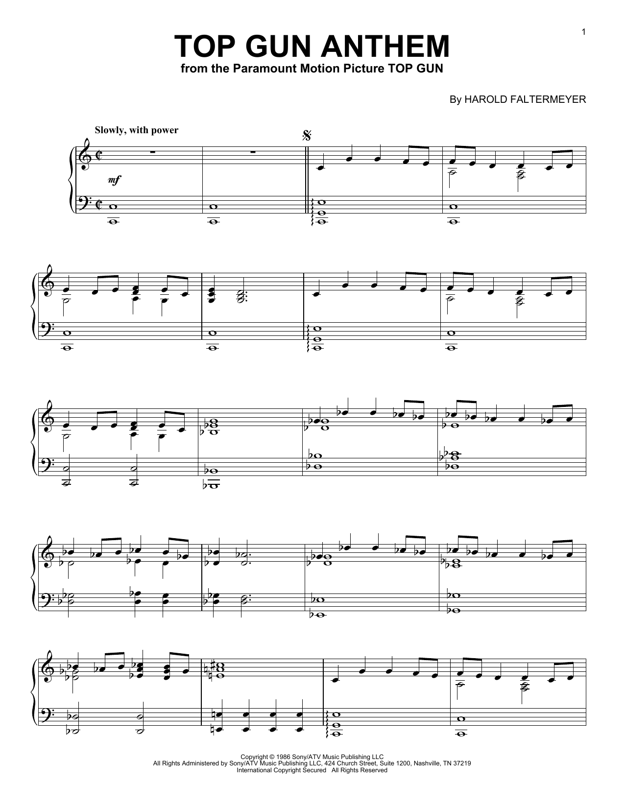 Harold Faltermeyer Top Gun Anthem sheet music notes and chords arranged for Piano Solo