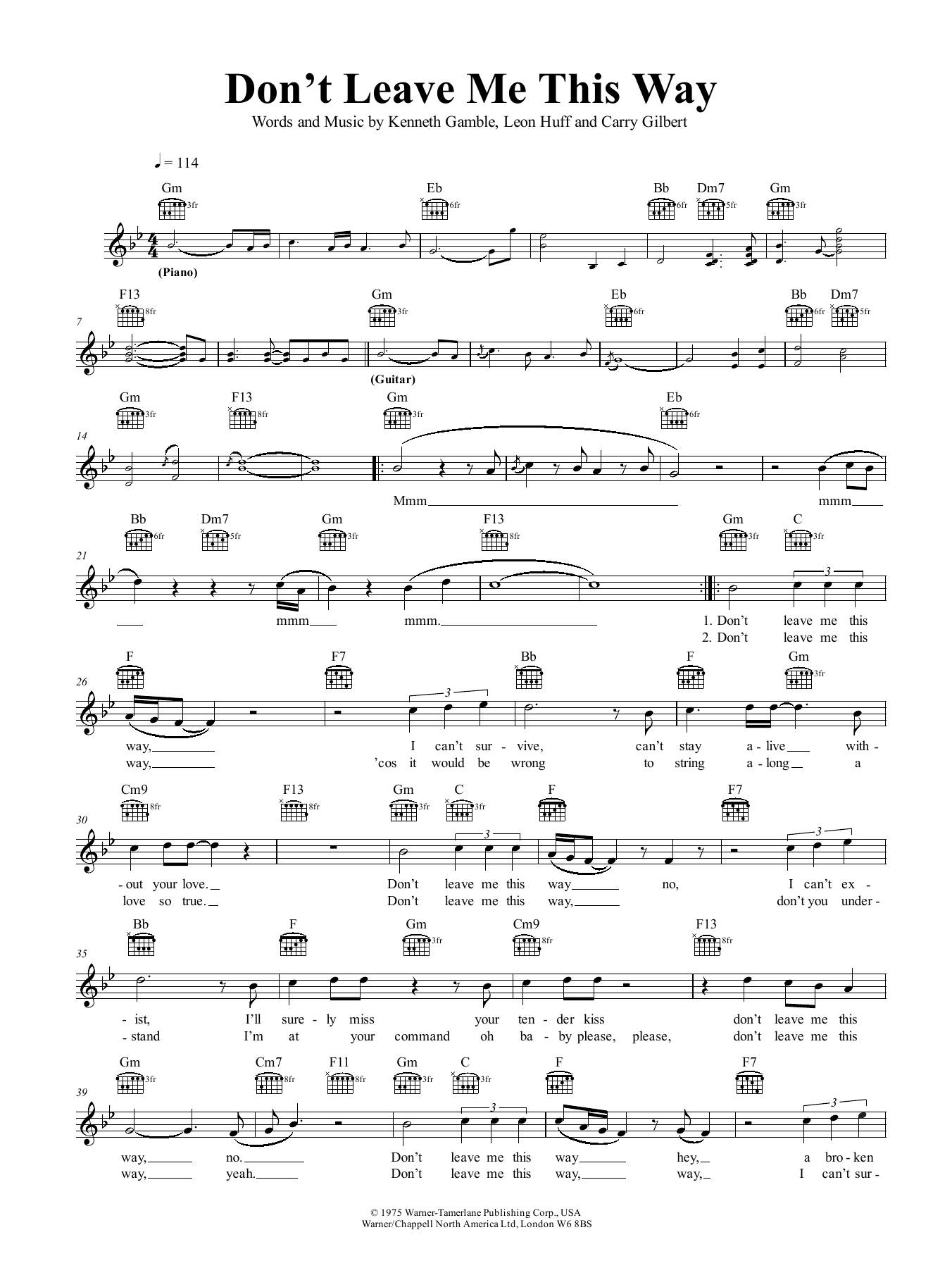 Harold Melvin & The Blue Notes Don't Leave Me This Way sheet music notes and chords. Download Printable PDF.