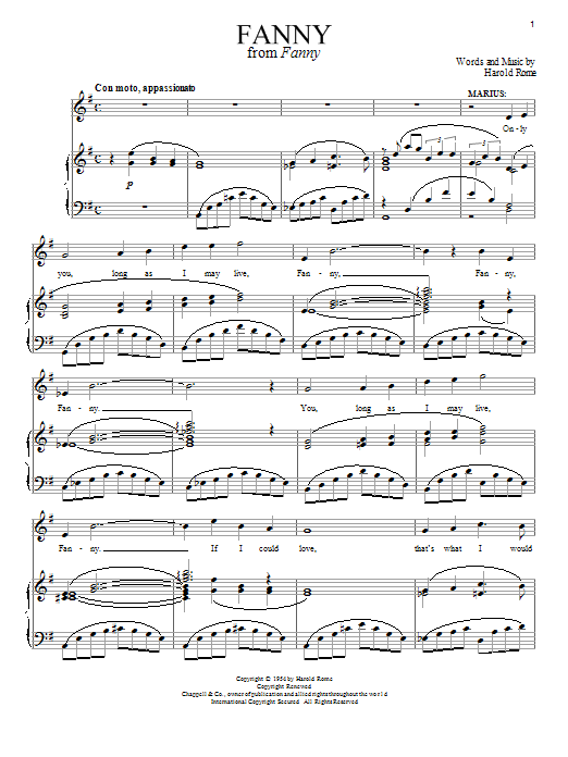 Learn to play Harold Rome Fanny sheet music for Piano & Vocal in minutes. Price: 7.8900$ Harold Rome Fanny sheet music notes and chords arranged for Piano & Vocal