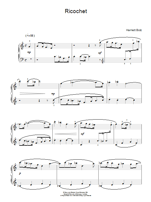 Learn to play Harriet Bolz Ricochet sheet music for Piano Solo in minutes. Price: 7.8900$ Harriet Bolz Ricochet sheet music notes and chords arranged for Piano Solo