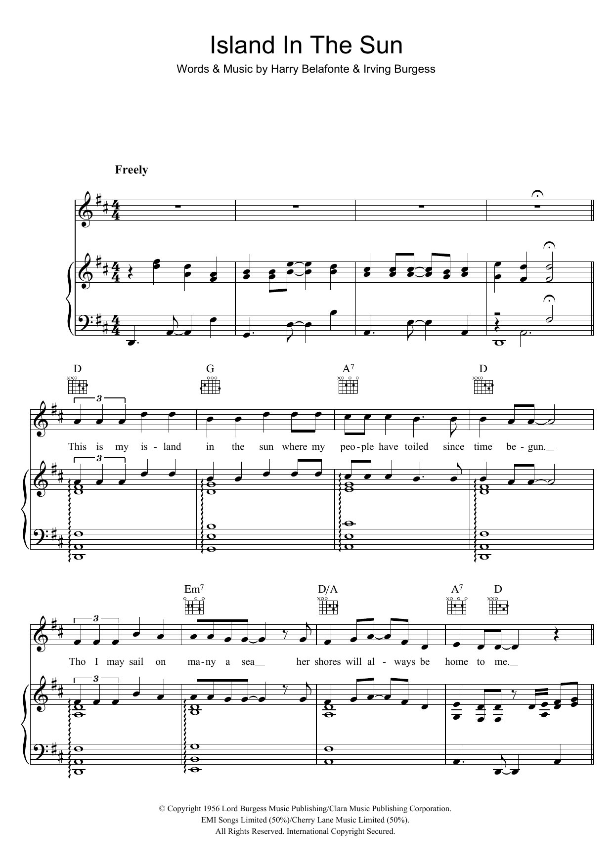 Harry Belafonte Island In The Sun sheet music notes and chords arranged for Ukulele Chords/Lyrics