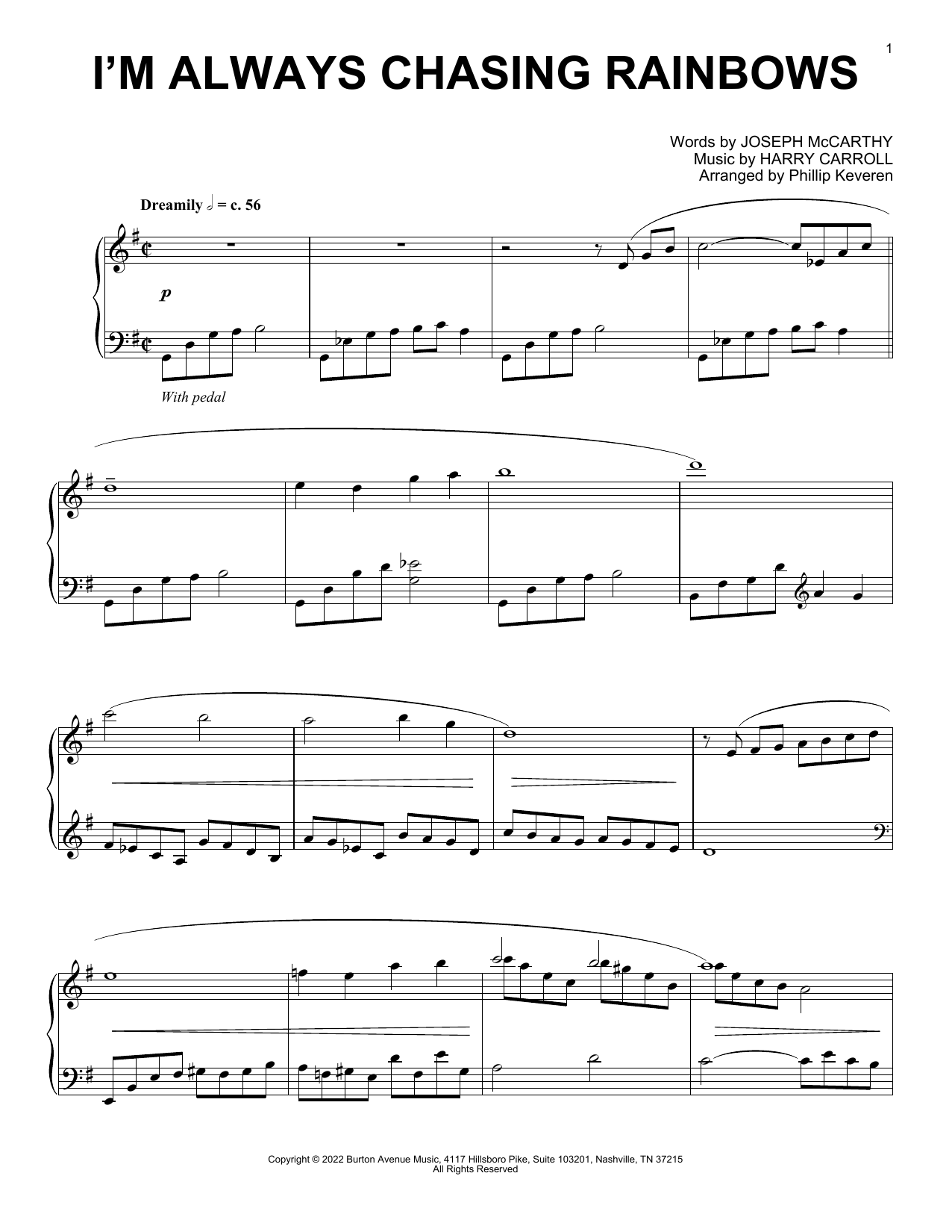 Harry Carroll I'm Always Chasing Rainbows (arr. Phillip Keveren) sheet music notes and chords. Download Printable PDF.