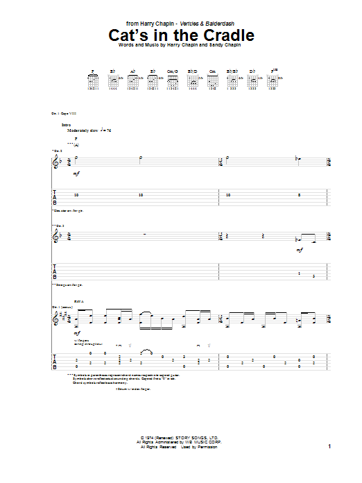 Harry Chapin Cat's In The Cradle sheet music notes and chords. Download Printable PDF.