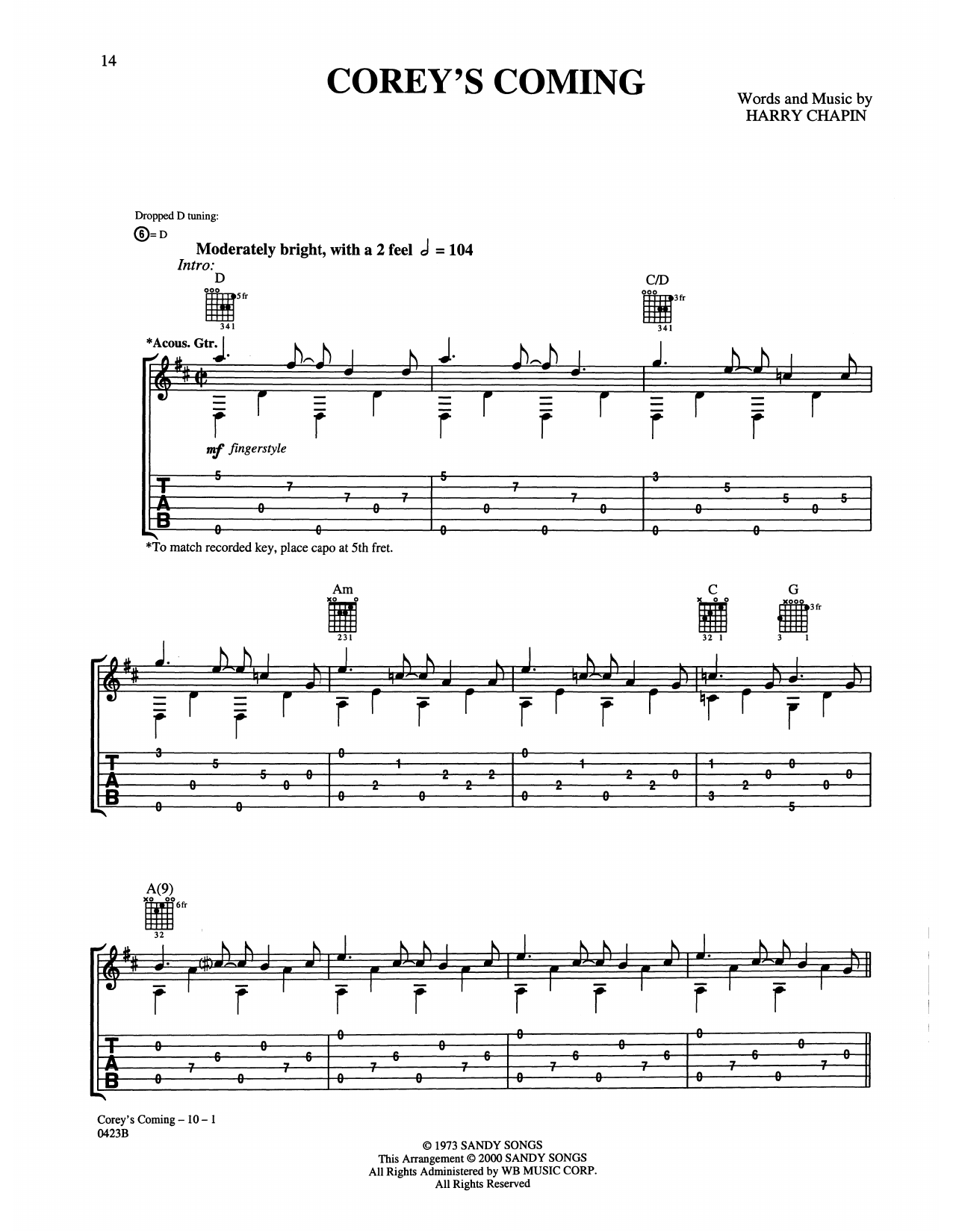 Learn to play Harry Chapin Corey's Coming sheet music for Guitar Tab in minutes. Price: 7.8900$ Harry Chapin Corey's Coming sheet music notes and chords arranged for Guitar Tab