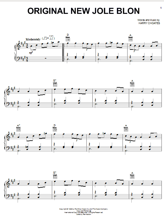 Harry Choates Original New Jole Blon sheet music notes and chords arranged for Piano, Vocal & Guitar Chords (Right-Hand Melody)