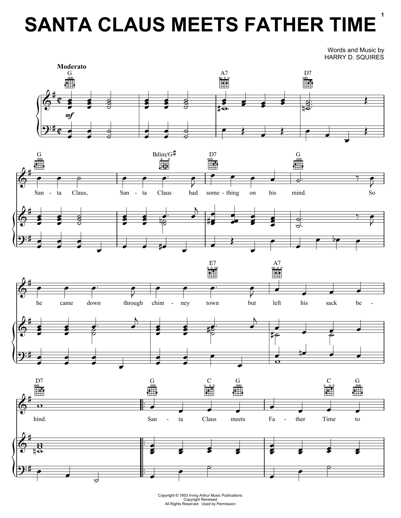 Learn to play Harry D. Squires Santa Claus Meets Father Time sheet music for Piano, Vocal & Guitar Chords (Right-Hand Melody) in minutes. Price: 7.8900$ Harry D. Squires Santa Claus Meets Father Time sheet music notes and chords arranged for Piano, Vocal & Guitar Chords (Right-Hand Melody)