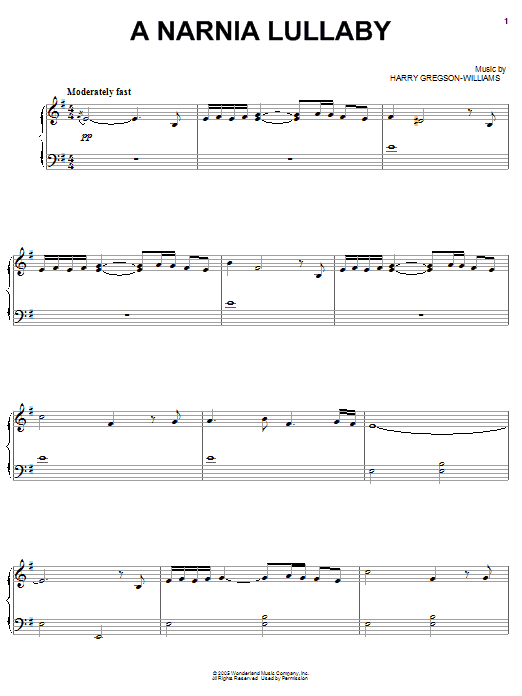 Harry Gregson-Williams A Narnia Lullaby sheet music notes and chords. Download Printable PDF.