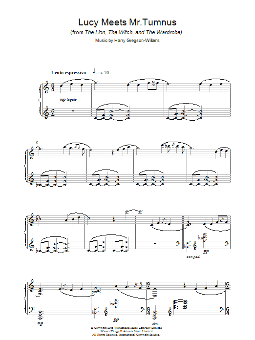 Learn to play Harry Gregson-Williams Lucy Meets Mr. Tumnus (from The Chronicles Of Narnia: The Lion, The Witch And The Wardrobe) sheet music for Piano Solo in minutes. Price: 7.8900$ Harry Gregson-Williams Lucy Meets Mr. Tumnus (from The Chronicles Of Narnia: The Lion, The Witch And The Wardrobe) sheet music notes and chords arranged for Piano Solo
