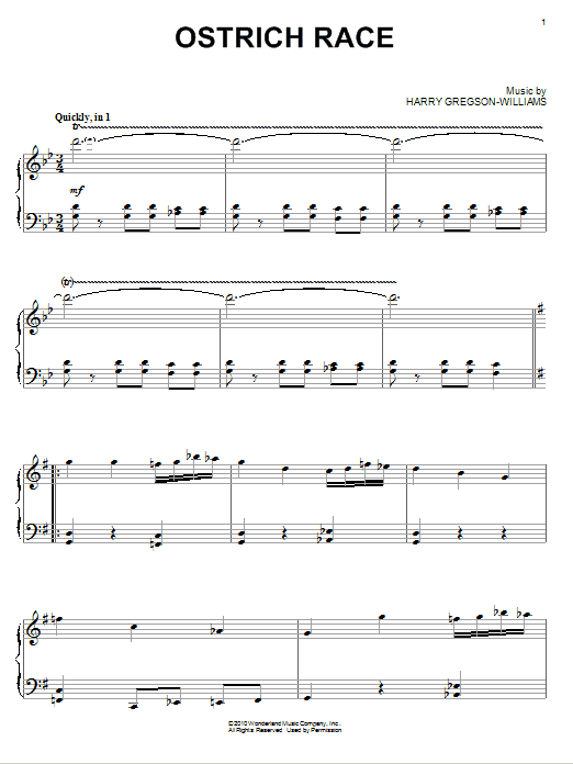 Learn to play Harry Gregson-Williams Ostrich Race sheet music for Piano Solo in minutes. Price: 7.8900$ Harry Gregson-Williams Ostrich Race sheet music notes and chords arranged for Piano Solo