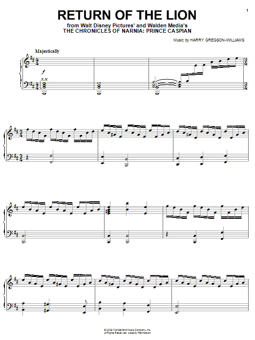 Learn to play Harry Gregson-Williams Return Of The Lion sheet music for Piano Solo in minutes. Price: 7.8900$ Harry Gregson-Williams Return Of The Lion sheet music notes and chords arranged for Piano Solo