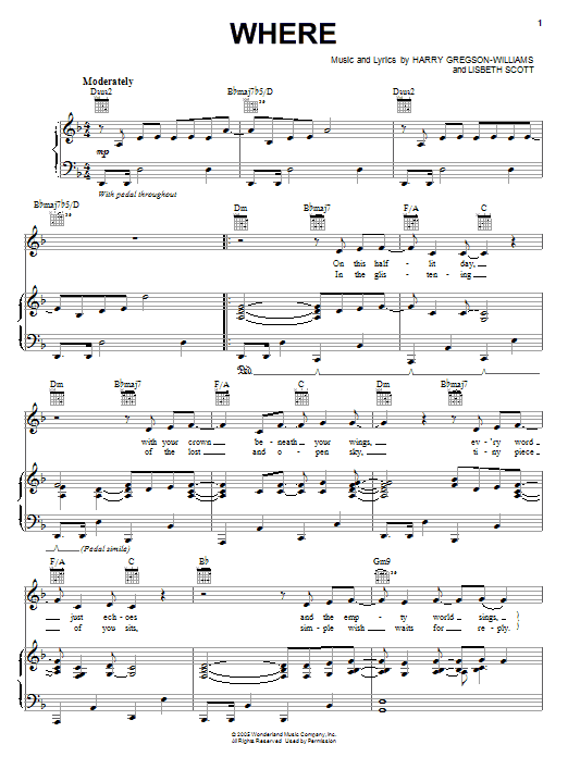 Harry Gregson-Williams Where sheet music notes and chords arranged for Piano, Vocal & Guitar Chords (Right-Hand Melody)